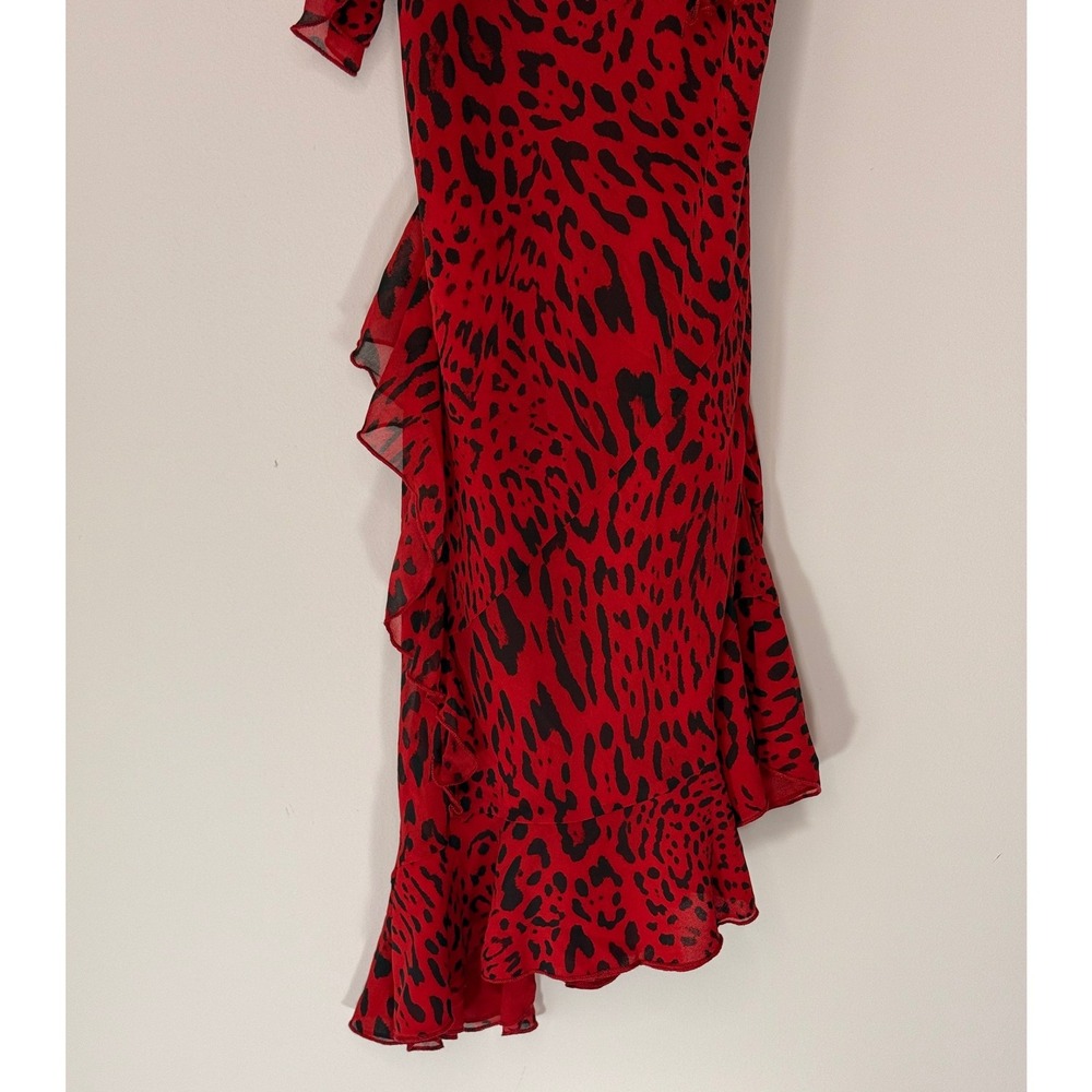 I.AM.GIA Julietta Mini Dress Red Leopard Mini Bodycon Chiffon Ruffle Medium - Picture 5 of 13